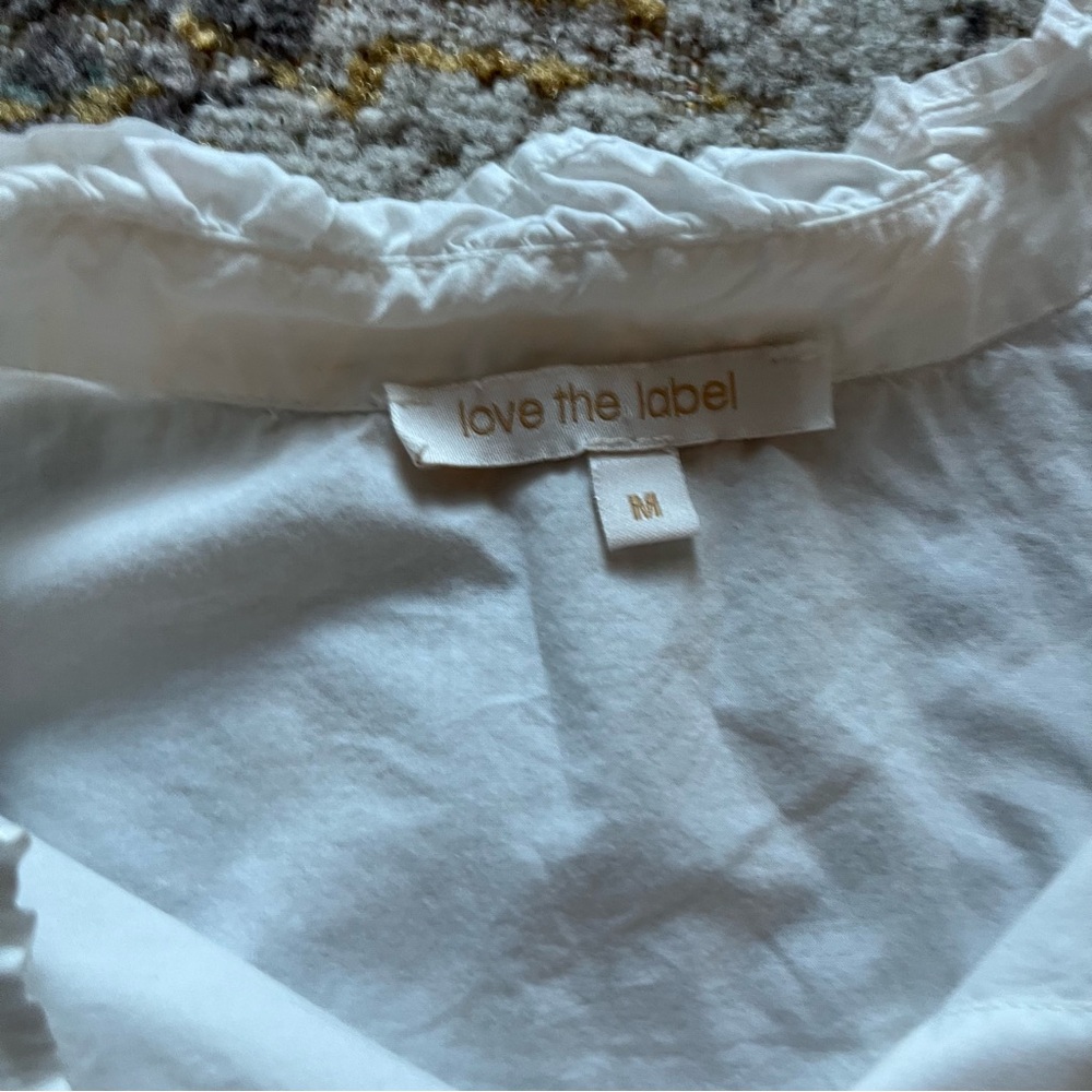 White Embroidered Cotton Blouse with Ruffle Collar - Picture 4 of 8